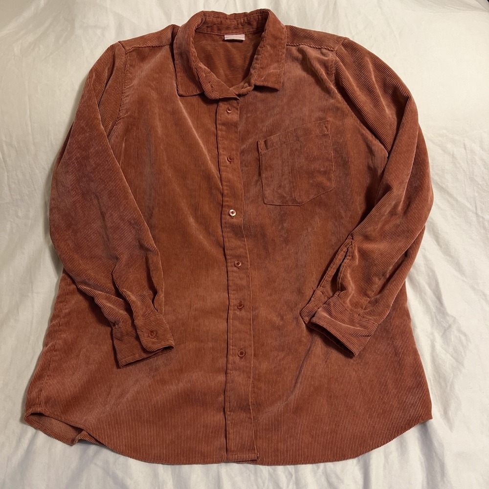 American Sweetheart Rust Orange Corduroy Button Down Shirt Long Sleeve L